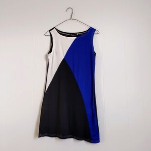 Color Blocked Mini Dress - Black White Blue